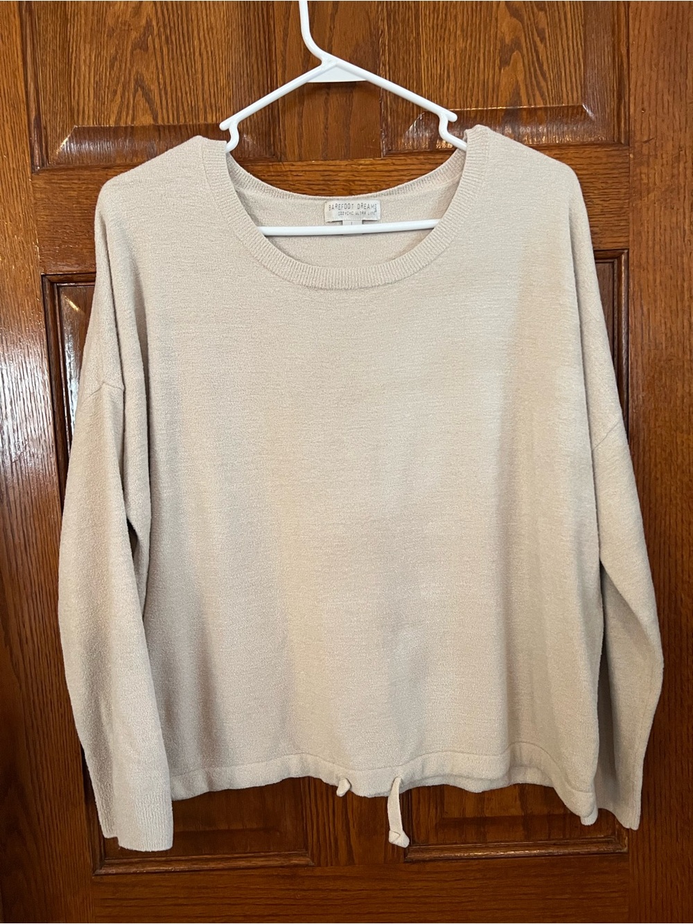 Barefoot Dreams Cozy Chic Ultra Lite Large Cream Pullover Drawstring Sweater